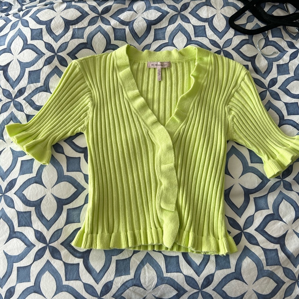 BCBGeneration Neon Rib-Knit Ruffle Top